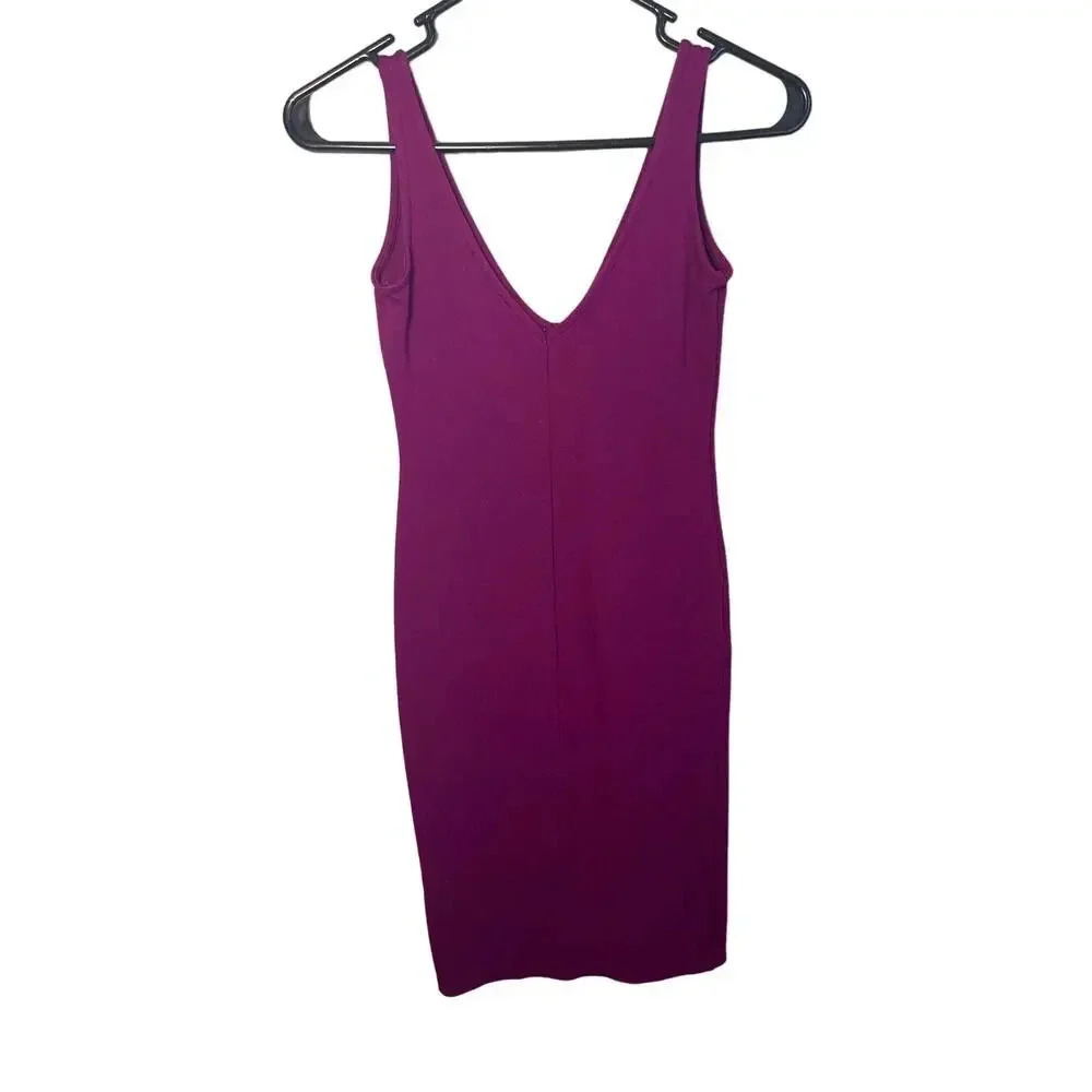 Forever 21 Fuchsia V-Neckline Bodycon Midi Dress Women's Size Small - Picture 2 of 4
